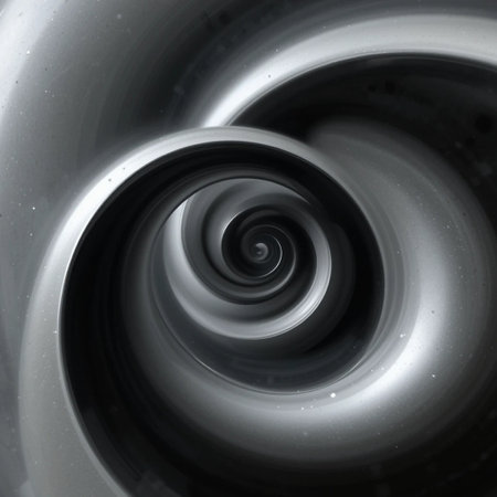 Close-up of a spiral of metal in black and white.の素材