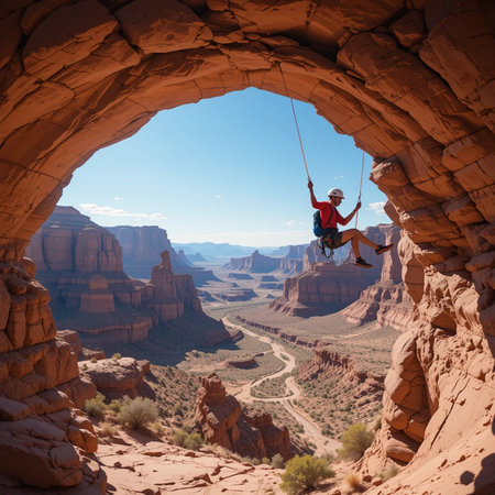 Climber in Canyonlands National Park, Utah, USA.の素材