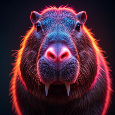 Portrait of a wild beaver on a black background. 3d renderingの素材
