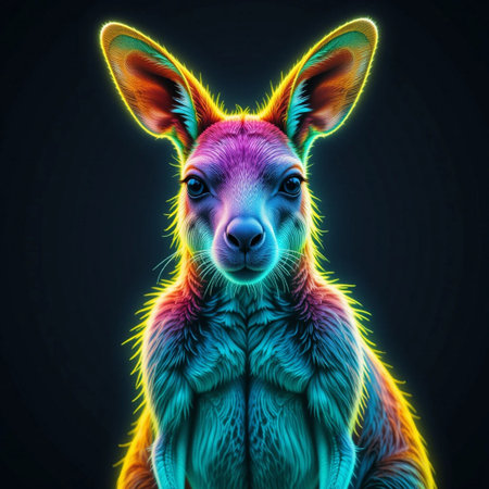 Kangaroo with neon effect. Vector illustration of kangaroo.の素材