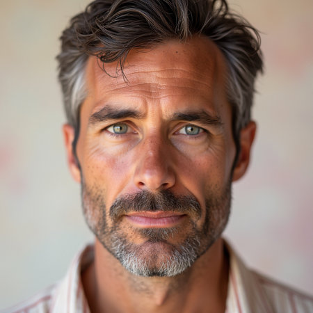 Portrait of a handsome mature man with gray hair and beard.の素材
