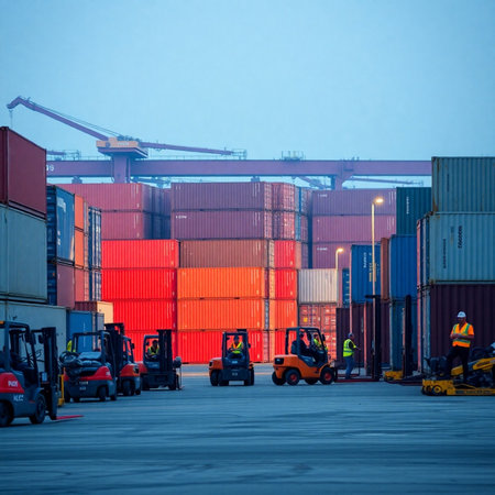 Containers and forklift at the port of Odessa, Ukraineの素材
