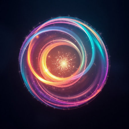 Abstract background. luminous swirling. Elegant glowing circle. Sparking particle. Space tunnel. Glossy jellyfish. Colorful ellipse. Glint sphereの素材