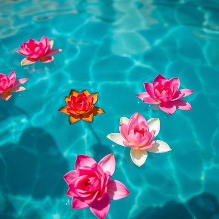 Beautiful lotus flower floating on the water in the pool.の素材