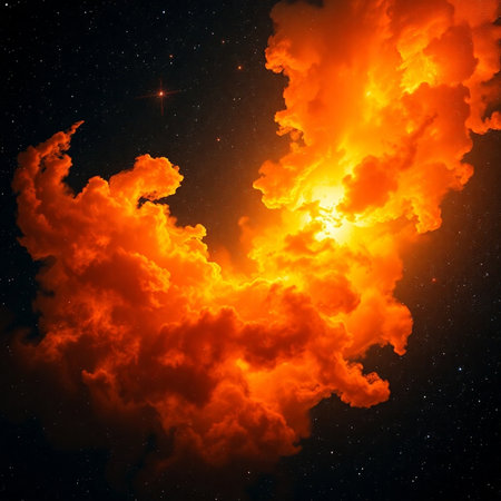 Fiery explosion in space. abstract space background. 3D renderingの素材