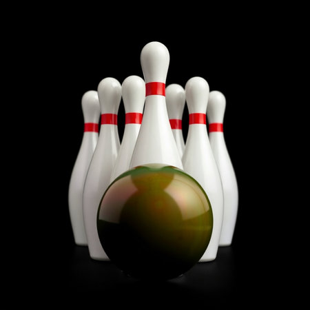 Bowling ball and skittles on a black background, isolatedの素材