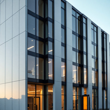 Modern office building. Architectural details of modern building. Business concept.の素材