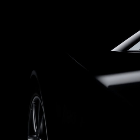 Black car on a black background. 3d rendering. Computer digital drawing.の素材