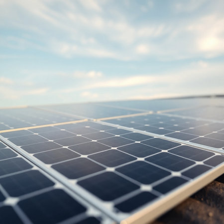 Solar panel, photovoltaic, alternative electricity source - selective focus, copy spaceの素材