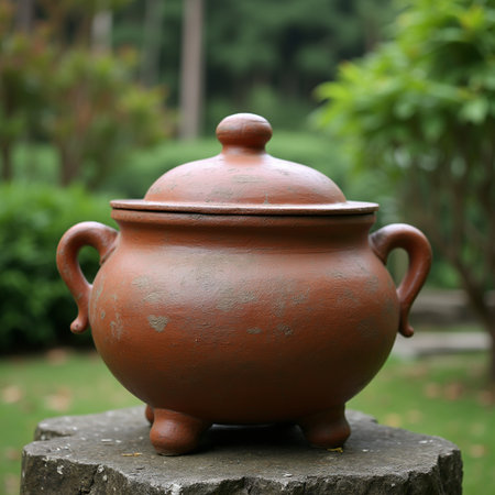 Clay pot in the garden, Thailand. Selective focus.の素材