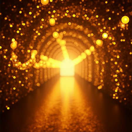 Abstract golden light bokeh background. Christmas and New Year conceptの素材