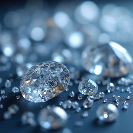 Diamonds on a dark blue background. Shallow depth of field.の素材
