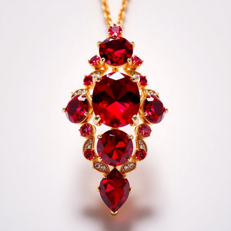 jewelry pendant with ruby on a white background close upの素材