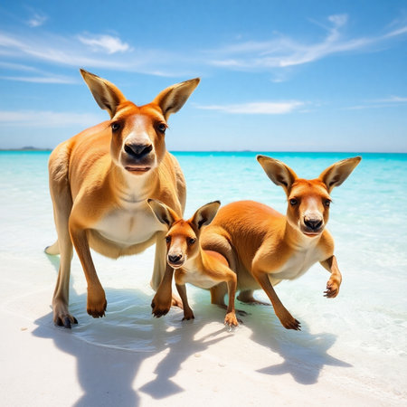 Kangaroos on the beach at Seychelles.の素材