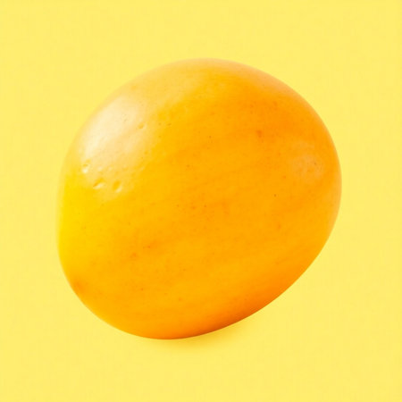 Yellow plum on yellow background. Minimal concept. Flat lay, top view.の素材