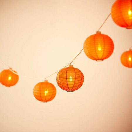 Chinese lanterns hanging on the ceiling in Chinese new year festivalの素材