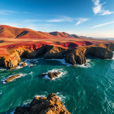 Panoramic aerial view of Paracas National Reserve, Peru, South Americaの素材