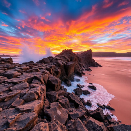 Sunset over the sea in Tenerife, Canary Islands, Spainの素材