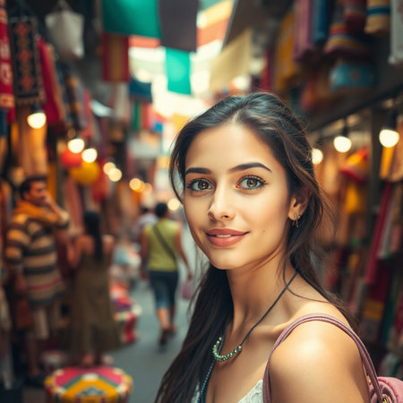 Portrait of a beautiful young brunette woman in the street.の素材
