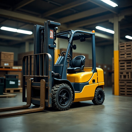 Forklift loader in warehouse. Industrial background. Forklift loader in warehouse.の素材