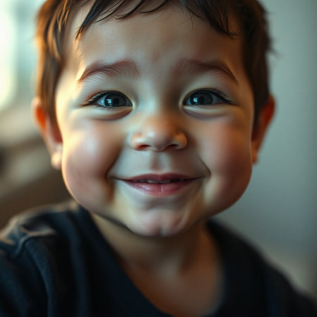 Portrait of a smiling little boy. Shallow depth of field.の素材