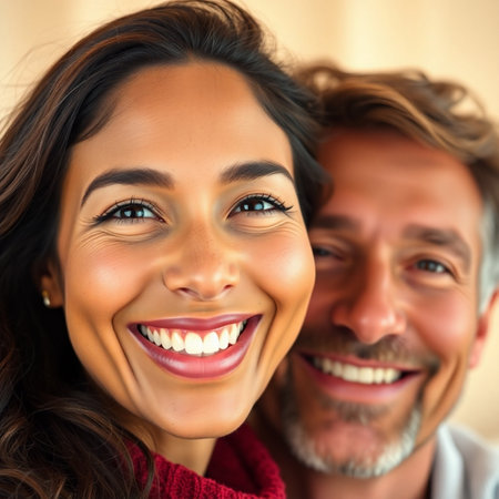 Closeup portrait of a happy young couple in love at home.の素材