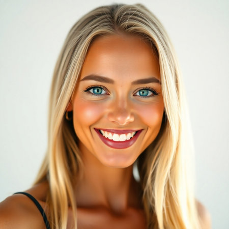 Portrait of a beautiful young blond woman, isolated on white background.の素材