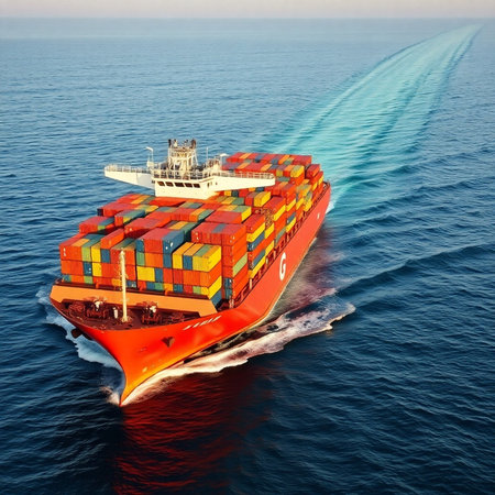 Container ship in the sea. Freight transportation. 3d renderingの素材
