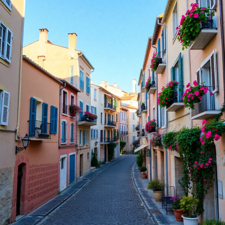 Street in the old town of Rovinj, Croatia.の素材