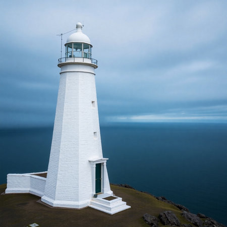 Aerial view of the Lighthouse on the Atlantic Ocean Coast in Norwayの素材