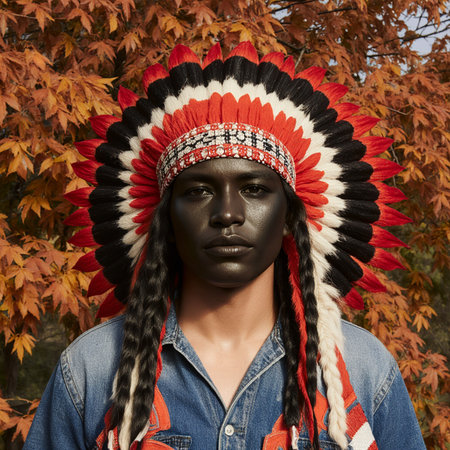Portrait of a beautiful black African American woman in a red headdressの素材