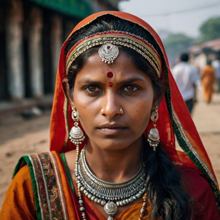 Portrait of an unknown Hindu woman at the Pashupatinath temple in the morningの素材
