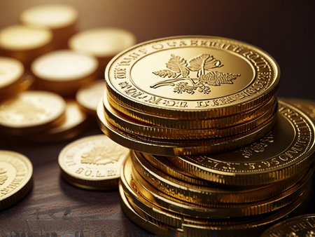 Stack of gold coins with filter effect retro vintage style and soft focusの素材