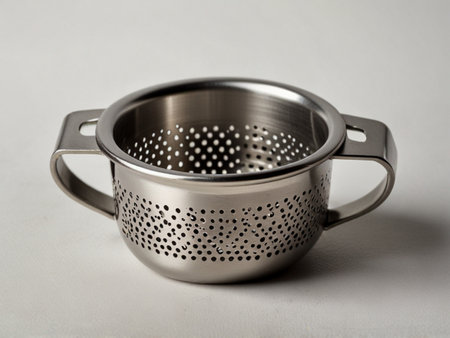 Metal strainer on a white background. Kitchen utensils.の素材