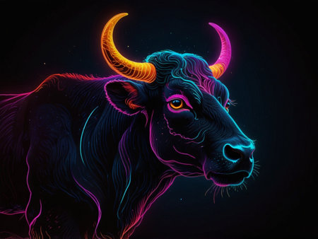 Illustration of a bull head on a black background. Vector illustration.の素材