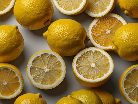 Lemons and lemons on a white background, top viewの素材