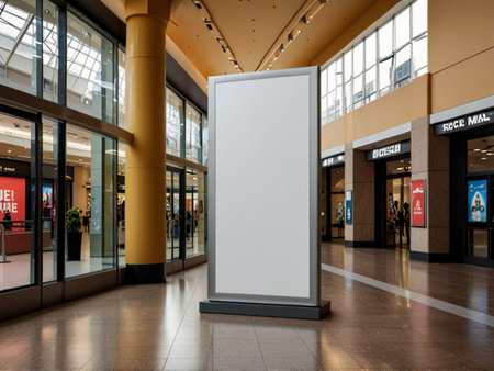 Blank vertical billboard in the shopping mall. 3d rendering.の素材