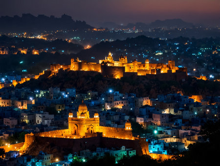 Night view of Amber Fort in Jaipur, Rajasthan, Indiaの素材