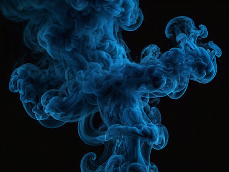 Blue cloud of smoke on a black background. Background from the smoke of vapeの素材