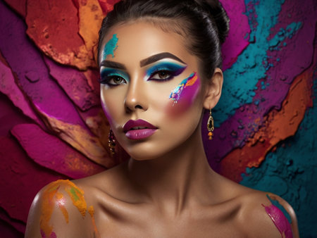 Portrait of a beautiful young woman with bright make-up.の素材