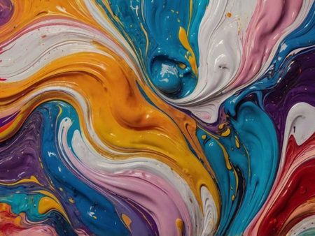 Abstract background of acrylic paints in blue, yellow, pink and white colorsの素材