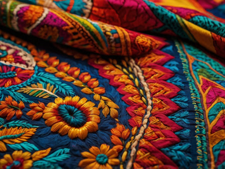 Colorful traditional Indian sarong. Close-up shot.の素材