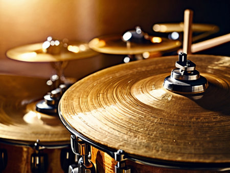 Close up shot of a set of drumsticks and cymbalsの素材