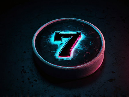 number seven in neon light on a dark background, 3d renderの素材