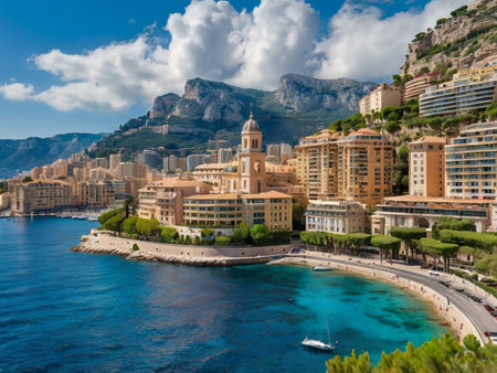Monaco, Monte Carlo, Monaco. Panoramic view of the city and the sea.の素材