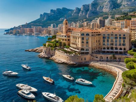 Aerial view of Monte Carlo in Monaco, South of France.の素材