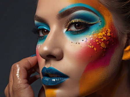 Close-up portrait of young beautiful woman with creative make-upの素材