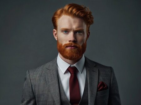 Portrait of a red-bearded man in a suit and tieの素材