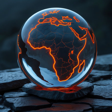 Glowing globe with Africa in the center. 3D rendering.の素材