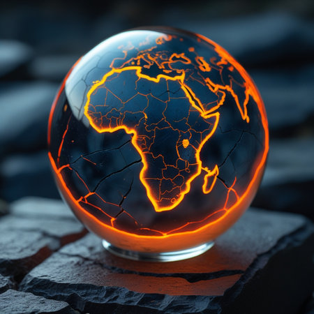 Glowing earth globe on stone background. 3d render illustration.の素材
